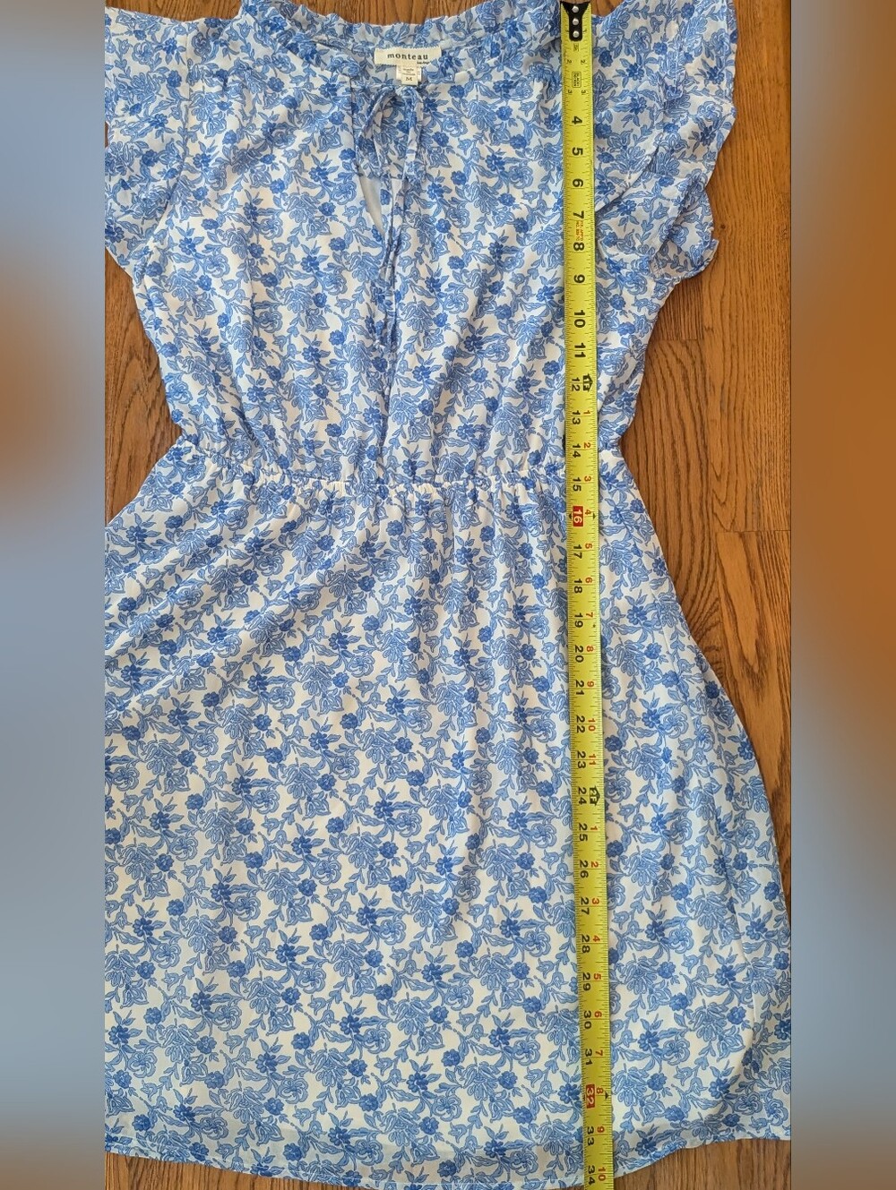 Monteau Blue and White Floral Patterned Ruffle Sleeve Dress - Picture 11 of 12